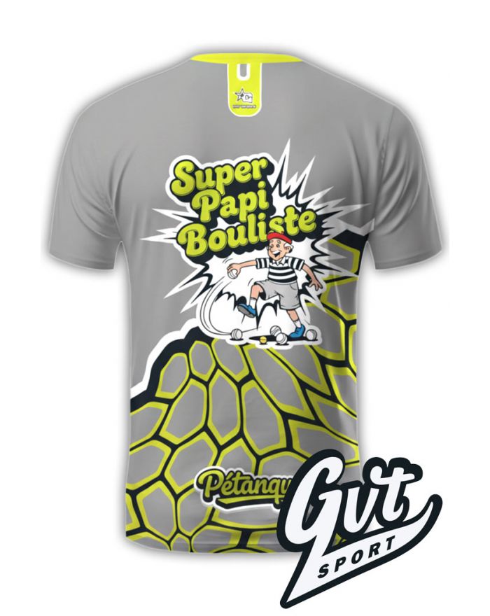 Tee-Shirt GVT Pétanque Homme "SUPER PAPI BOULISTE" Gris