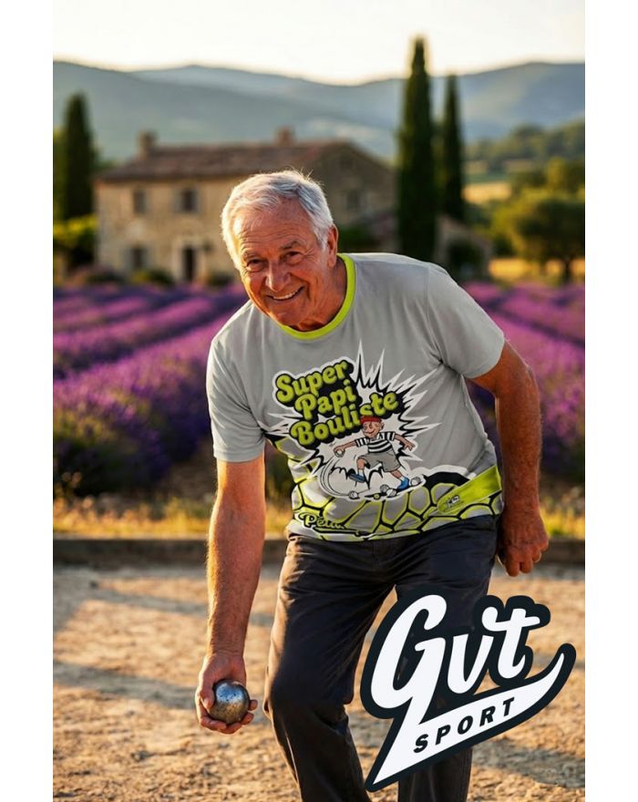 Tee-Shirt GVT Pétanque Homme "SUPER PAPI BOULISTE" Gris