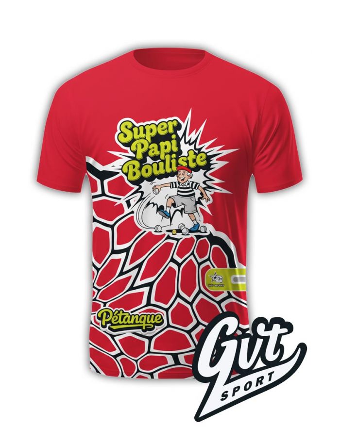 Tee-Shirt GVT Pétanque Homme "SUPER PAPI BOULISTE" Rouge
