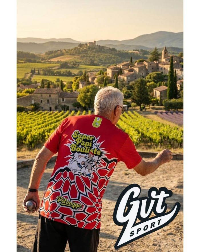 Tee-Shirt GVT Pétanque Homme "SUPER PAPI BOULISTE" Rouge